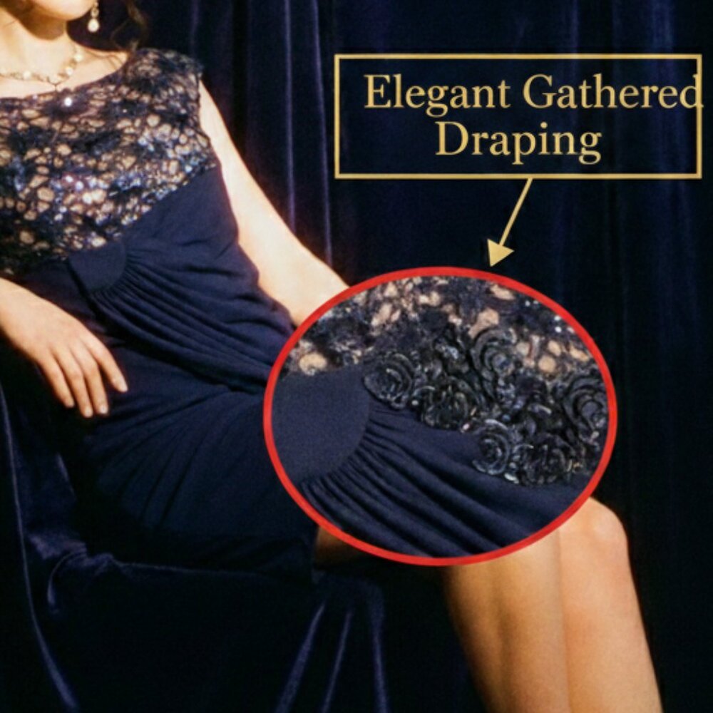 Elegant Connected Cocktail Dress – Rich Navy with Dynamic Draping NWOT - Picture 6 of 14